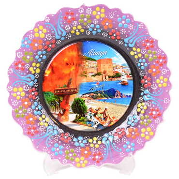 Alanya Themed Turkish Ceramic Plate With Epoxy 18 Cm - 7