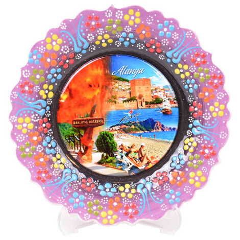 Alanya Themed Turkish Ceramic Plate With Epoxy 18 Cm - 7