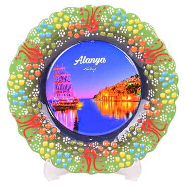 Alanya Themed Turkish Ceramic Plate With Epoxy 18 Cm - 8