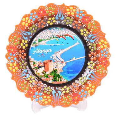 Alanya Themed Turkish Ceramic Plate With Epoxy 18 Cm - 9