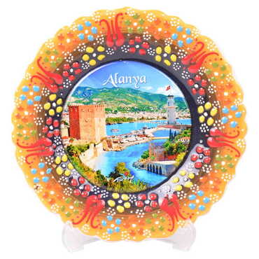 Alanya Themed Turkish Ceramic Plate With Epoxy 18 Cm - 10