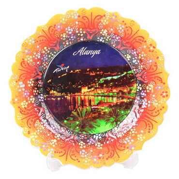 Alanya Themed Turkish Ceramic Plate With Epoxy 18 Cm - 11