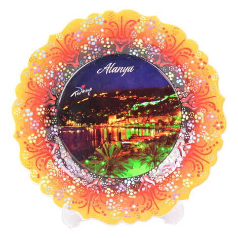 Alanya Themed Turkish Ceramic Plate With Epoxy 18 Cm - 11