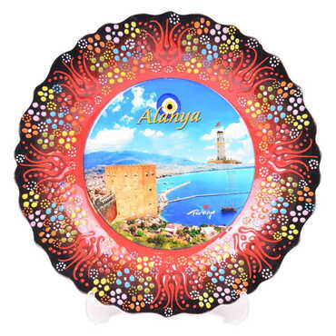 Alanya Themed Turkish Ceramic Plate With Epoxy 18 Cm - 12