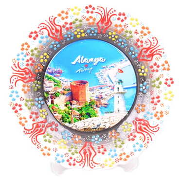 Alanya Themed Turkish Ceramic Plate With Epoxy 18 Cm - 13