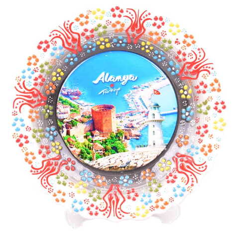 Alanya Themed Turkish Ceramic Plate With Epoxy 18 Cm - 13