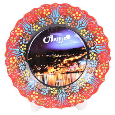 Alanya Themed Turkish Ceramic Plate With Epoxy 18 Cm - 14