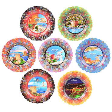 Alanya Themed Turkish Ceramic Plate With Epoxy 25 Cm - 4