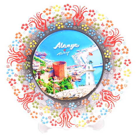 Alanya Themed Turkish Ceramic Plate With Epoxy 25 Cm - 7