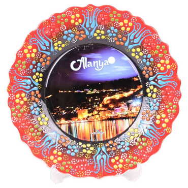 Alanya Themed Turkish Ceramic Plate With Epoxy 25 Cm - 8