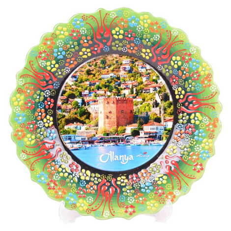 Alanya Themed Turkish Ceramic Plate With Epoxy 25 Cm - 9