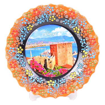 Alanya Themed Turkish Ceramic Plate With Epoxy 25 Cm - 10