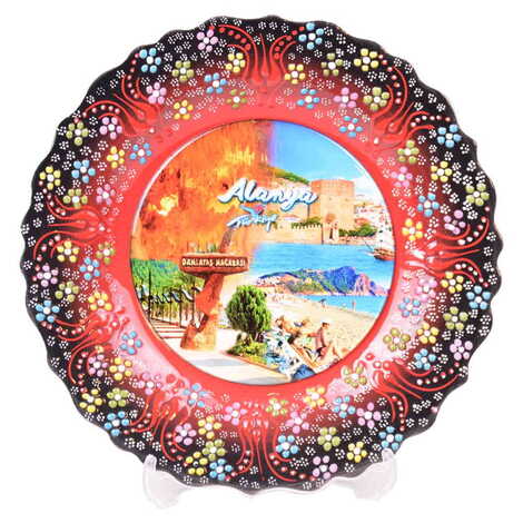 Alanya Themed Turkish Ceramic Plate With Epoxy 25 Cm - 12