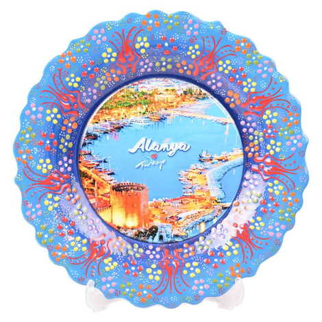 Alanya Themed Turkish Ceramic Plate With Epoxy 25 Cm - 13