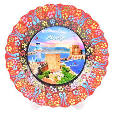 Alanya Themed Turkish Ceramic Plate With Epoxy 25 Cm - 14