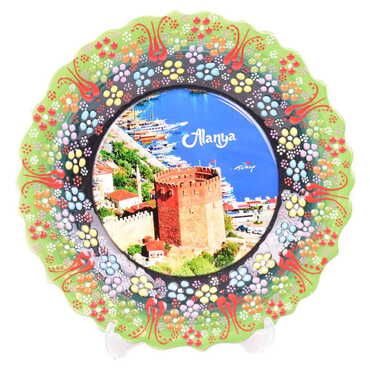 Alanya Themed Turkish Ceramic Plate With Epoxy 25 Cm - 15