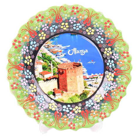 Alanya Themed Turkish Ceramic Plate With Epoxy 25 Cm - 15