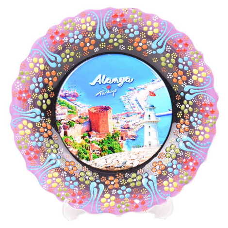 Alanya Themed Turkish Ceramic Plate With Epoxy 25 Cm - 16