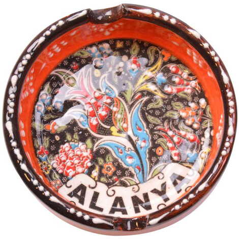 Alanya Themed Turkish Ceramic Special Relief Ashtray Small Size - 5