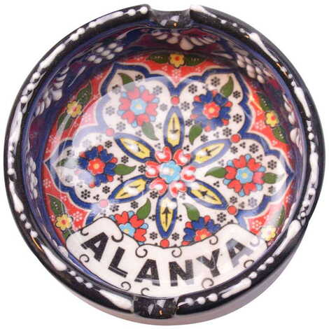 Alanya Themed Turkish Ceramic Special Relief Ashtray Small Size - 6