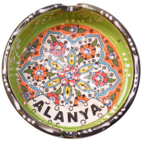 Alanya Themed Turkish Ceramic Special Relief Ashtray Small Size - 7