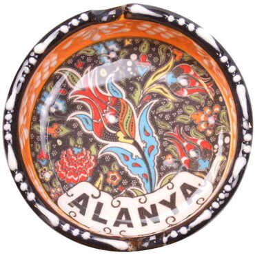 Alanya Themed Turkish Ceramic Special Relief Ashtray Small Size - 8