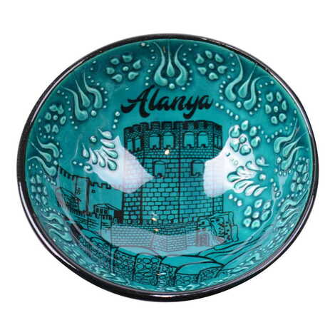 Alanya Themed Turkish Ceramic Turquoise Bowl 13 Cm - 3