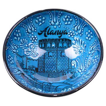 Alanya Themed Turkish Ceramic Turquoise Bowl 13 Cm - 4