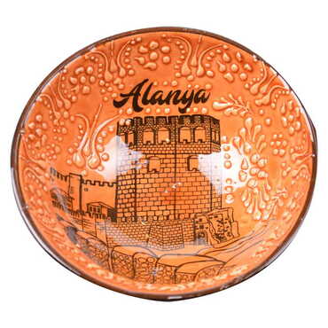 Alanya Themed Turkish Ceramic Turquoise Bowl 13 Cm - 5