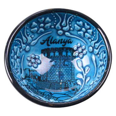 Alanya Themed Turkish Ceramic Turquoise Bowl 8 Cm - 4