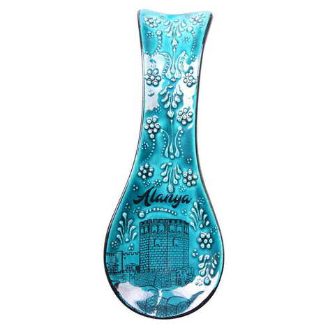 Alanya Themed Turkish Ceramic Turquoise Spoon Rest - 3