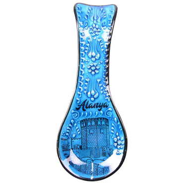 Alanya Themed Turkish Ceramic Turquoise Spoon Rest - 4