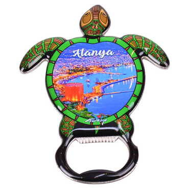 Alanya Themed Turtle Shaped Metal Magnetic Bottle Opener 103x75 mm - 6