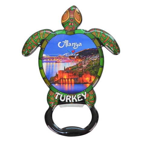 Alanya Themed Turtle Shaped Metal Magnetic Bottle Opener 103x75 mm - 9