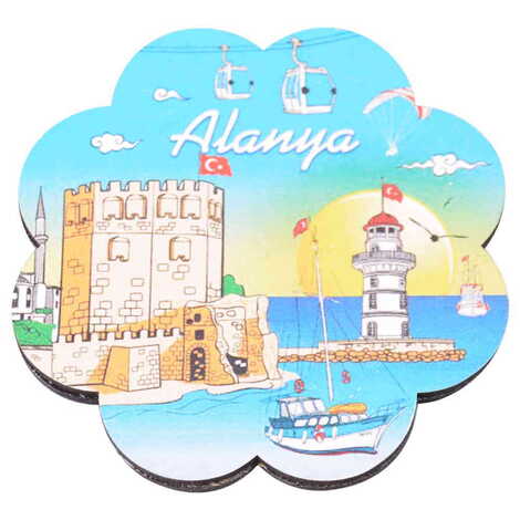 Alanya Themed Wooden Customised Souvenir Coaster Set of 2 pcs 90 mm - 6