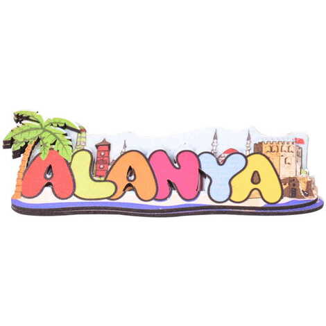 Alanya Themed Wooden UV Printed City Name Letter Fridge Magnet - 3