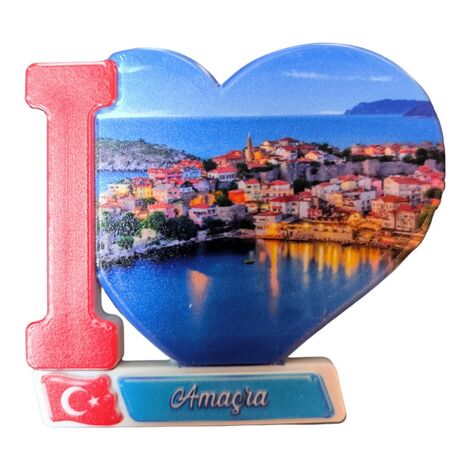 Amasra Themed Customised UV Printed Plastic Base Heart Shaped Fridge Magnet 86x62 mm - 2