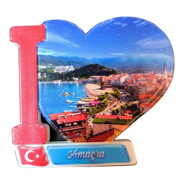 Amasra Themed Customised UV Printed Plastic Base Heart Shaped Fridge Magnet 86x62 mm - 3