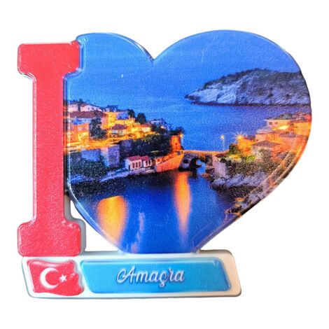 Amasra Themed Customised UV Printed Plastic Base Heart Shaped Fridge Magnet 86x62 mm - 4