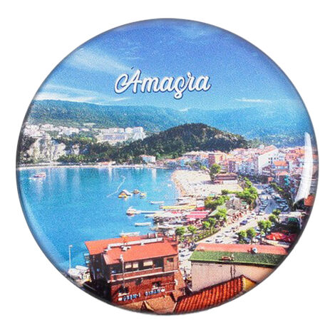 Amasra Themed Epoxy Dome Round Souvenir Fridge Magnet 67 mm - 6