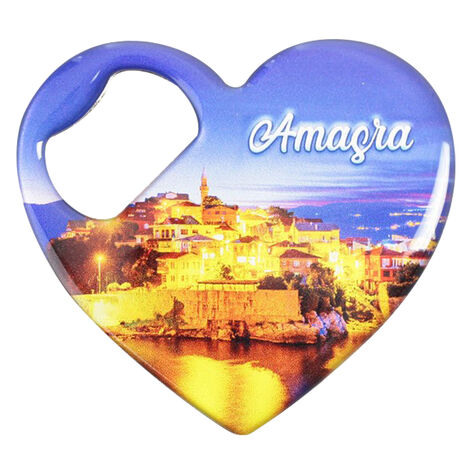 Amasra Themed Heart Shaped Metal Magnetic Bottle Opener 85x76 mm - 2