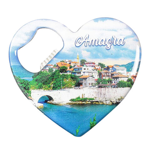 Amasra Themed Heart Shaped Metal Magnetic Bottle Opener 85x76 mm - 3