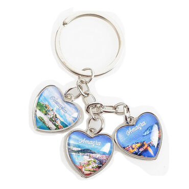 Amasra Themed Metal Keychain With 3 Charms - Heart 40x85 mm - 2