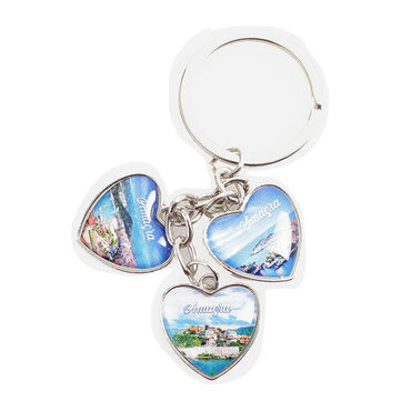 Amasra Themed Metal Keychain With 3 Charms - Heart 40x85 mm - 3