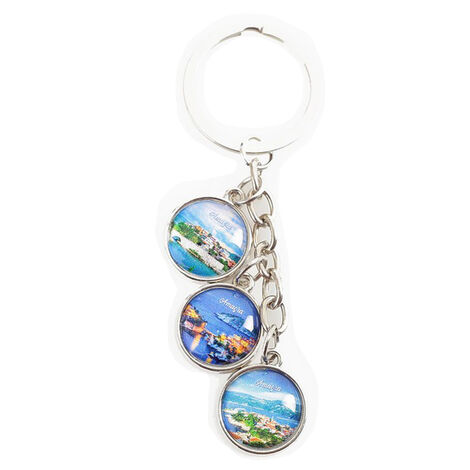 Amasra Themed Metal Keychain With 3 Charms - Round 40x90 mm - 2