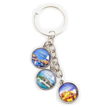 Amasra Themed Metal Keychain With 3 Charms - Round 40x90 mm - 3