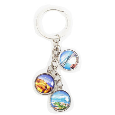 Amasra Themed Metal Keychain With 3 Charms - Round 40x90 mm - 4