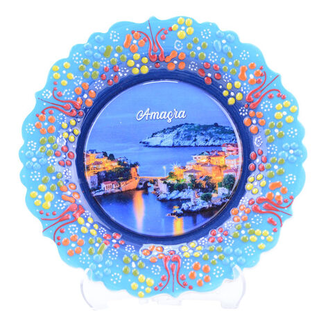 Amasra Themed Turkish Ceramic Plate With Epoxy 18 Cm - 3