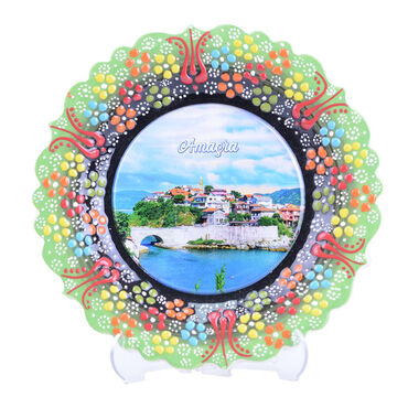 Amasra Themed Turkish Ceramic Plate With Epoxy 18 Cm - 4