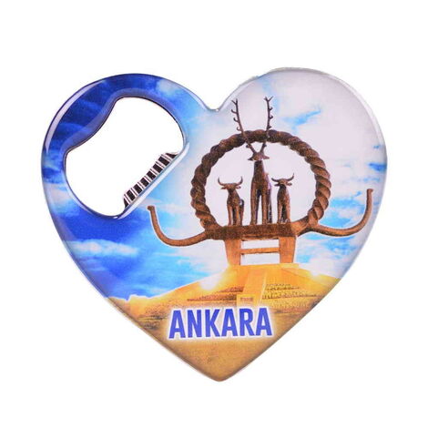 Toptan Ankara Temalı Myros Metal Kalp Açacak Magnet 85x76 mm - 10